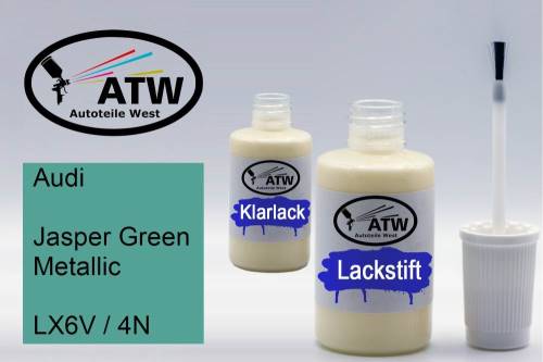 Audi, Jasper Green Metallic, LX6V / 4N: 20ml Lackstift + 20ml Klarlack - Set, von ATW Autoteile West.